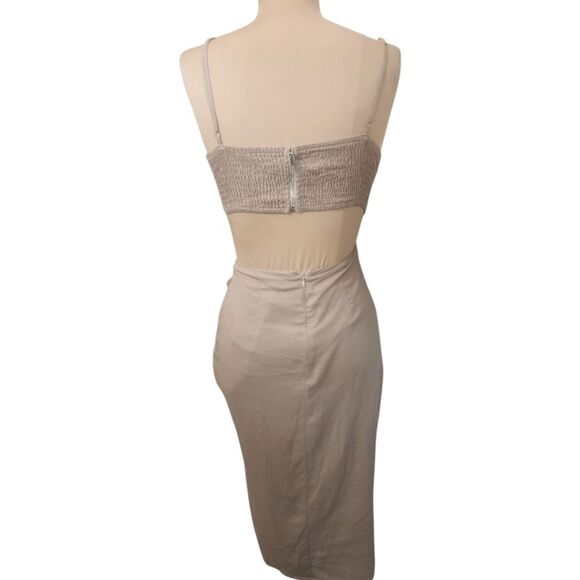 MABLE - NWT! "Annie" Khaki Cut Out Ruched Midi Dress - Small - Picture 7 of 12